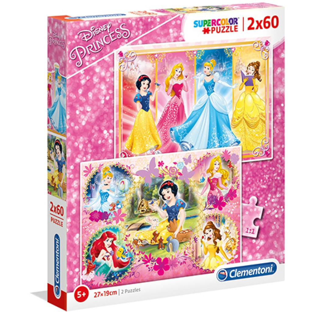Disney Hercegnők Supercolor 2 in 1 ben 2 x 60 db-os puzzle Clementoni