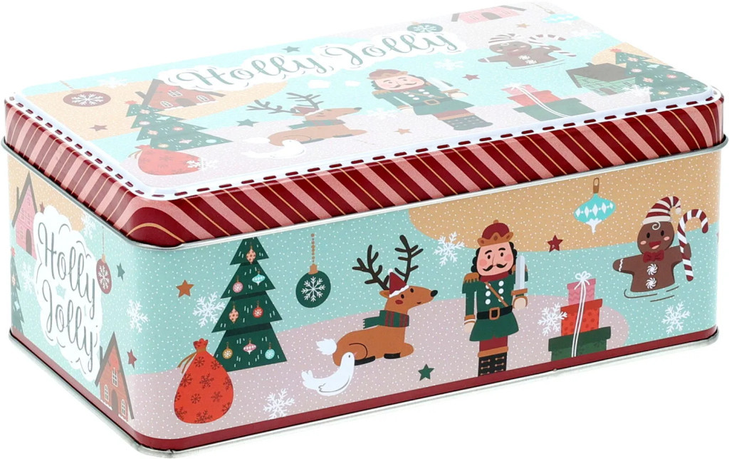 Karácsonyi fém tárolódoboz, 18 x 11 cm