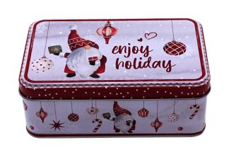 Karácsonyi fém tárolódoboz, 16 x 11 cm,