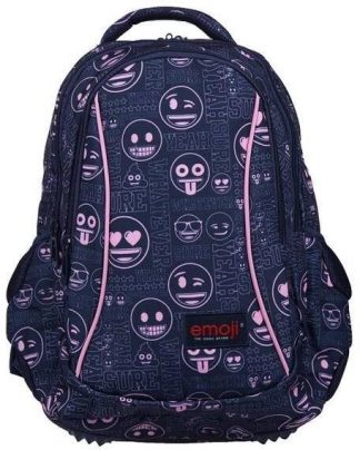 Emoji hátizsák, iskolatáska - 3 rekeszes - Pink