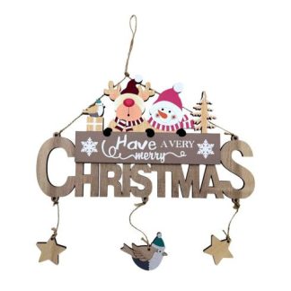 Karácsonyi ajtódísz fából, Merry Christmas, 29 x 17 cm