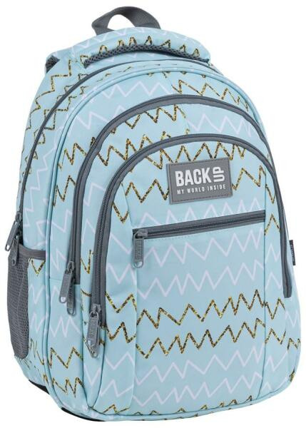 BackUp iskolatáska, hátizsák mellpánttal - 3 rekeszes - Arany cikkcakk