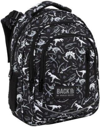 BackUp Dinoszauruszos iskolatáska, hátizsák - 3 rekeszes - Black - GROW WITH ME